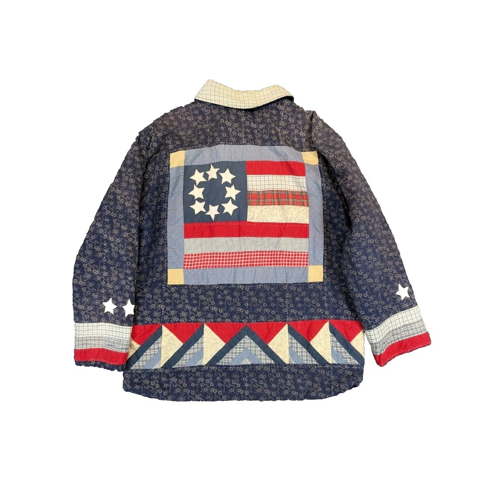 Vintage Hand Stitched Women's Shacket Quilted Reversible Patriotic